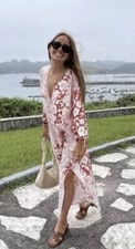BNWT Zara Pink And White Floral Pattern Kaftan Dress