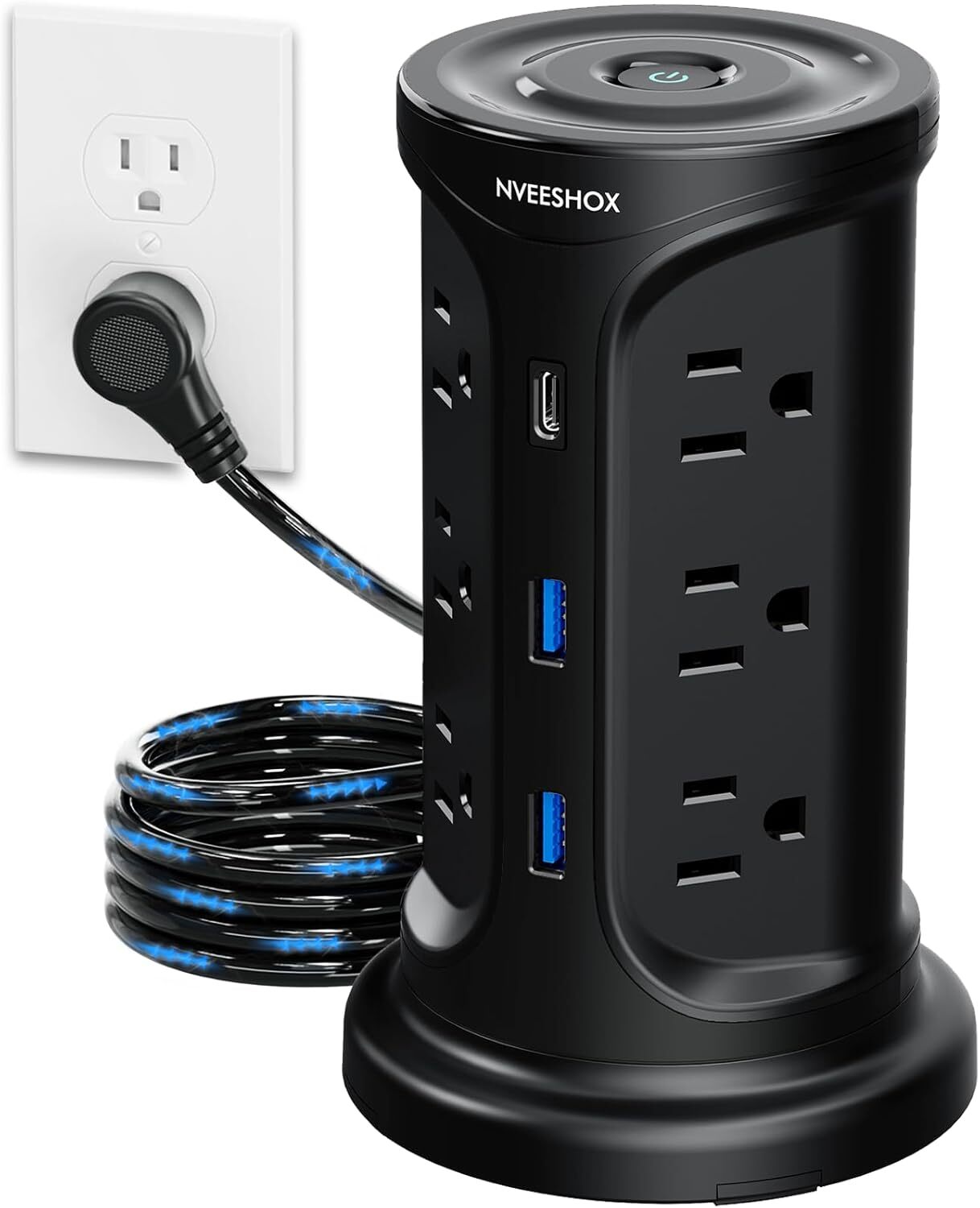 Extension Cord with Multiple Outlets Surge Protector Tower Power Strip with S...-image