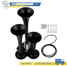 150DB 12V/24V 3 Trumpet Train Elecetric Air Horn kit w/Compression Fitting Black
