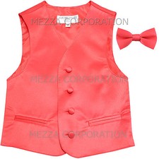 New Kids Boys Formal Tuxedo Vest Bowtie Coral US Sizes 2-14 Wedding Party