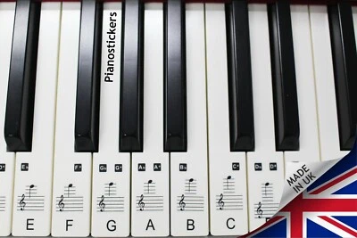 Aufkleber für 88 Tasten Klavier oder Keyboard 52 weiße Tasten klar laminiert Sticker