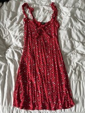 Red Floral Plt Mini Summer Dress - Size 8