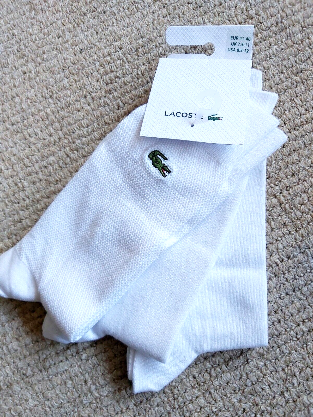 3 Pairs : LACOSTE White Blanc Mens SOCKS UK 7.5-11  ( 41-46 ) RA4744 LacBox2