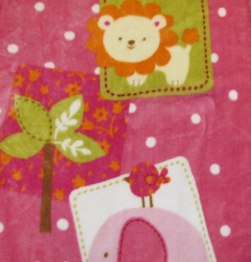 Pink Jungle Animals lion Elephant Luxury plush fleece baby blanket