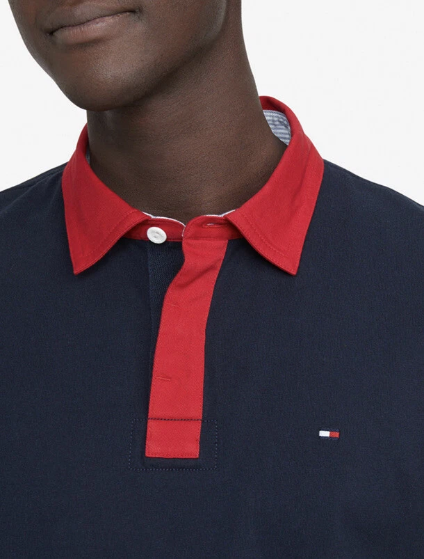 New Tommy Hilfiger Short Sleeve Rugby Polo Navy Red Men s Shirt eBay