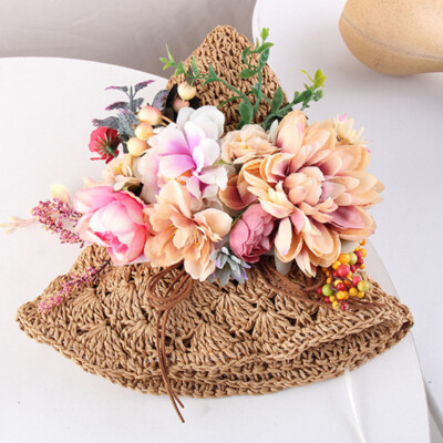 Women Girl Summer Sunhat Cap Wide Brim Hats Flower Straw