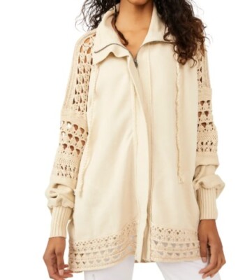 NWT $168 FREE PEOPLE Dune Bug Crochet Oversized Cardigan White Swan Size Small