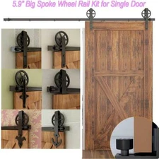 Single Sliding Barn Door Hardware Kit 5ft/6ft/8ft/10ft Track Big Spoke Wheel
