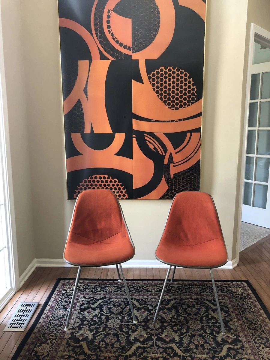 Vtg 70s EAMES Shell Chair Herman Miller Orange Fabric Taupe