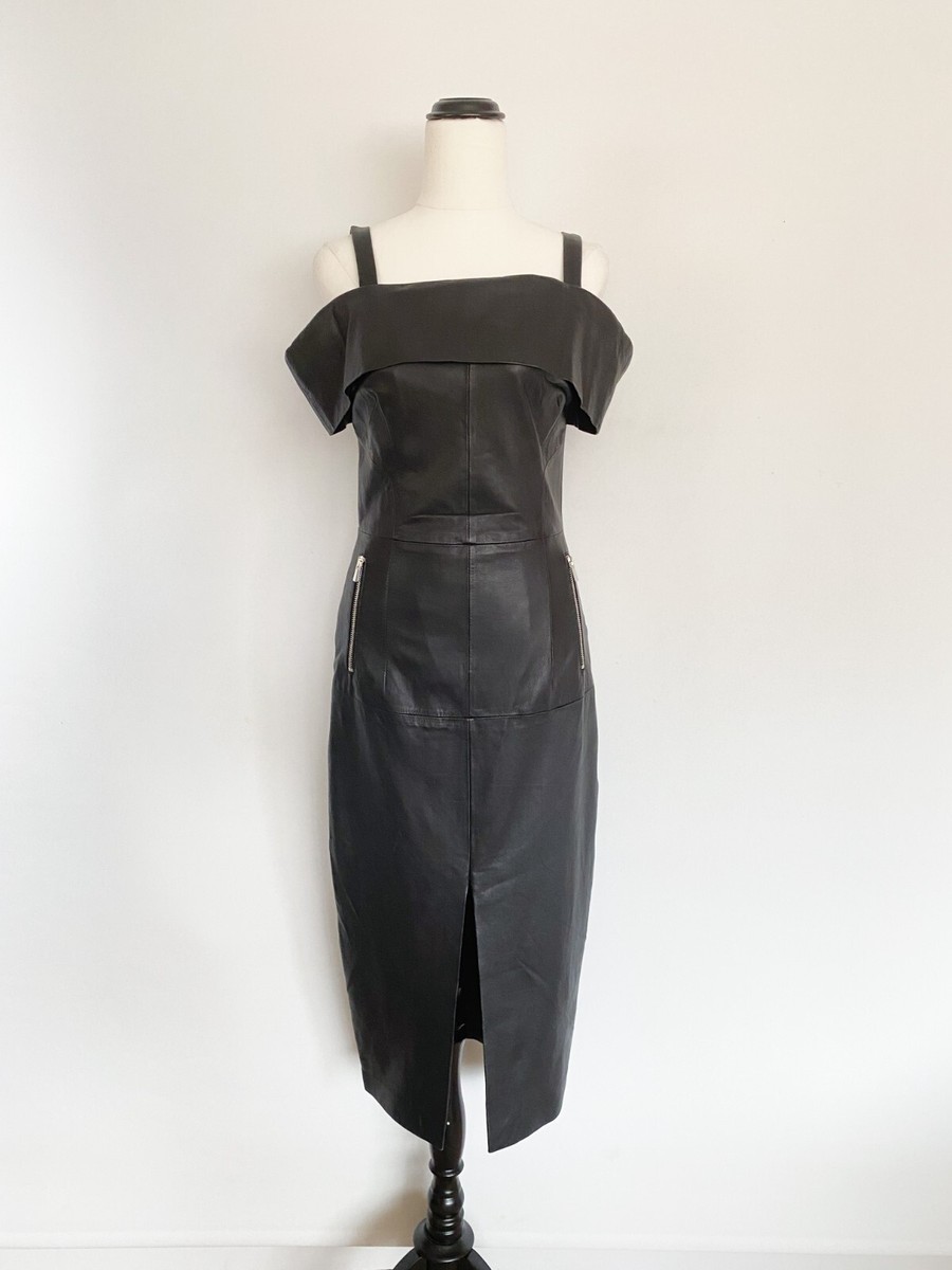 rebecca vallance leather dress soft lamb midi sz 8, 6 / designer event formal rebecca vallance red dress