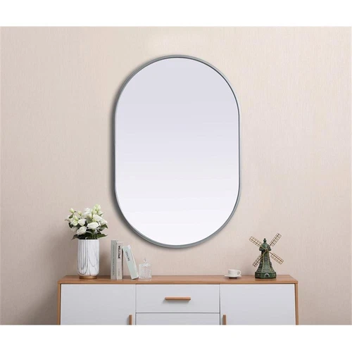 Elegant Decor Asha 24x36" Oval Modern MDF Wood/Iron Mirror in Silver - Picture 11 of 11