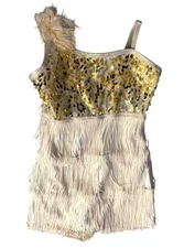 Curtain Call MC White Gold Jazz Tap Fringe Dance Costume E2160