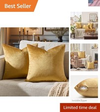 Luxurious Golden Velvet Throw Pillow Covers 18x18 - Pack of 2 Decorative Pillows