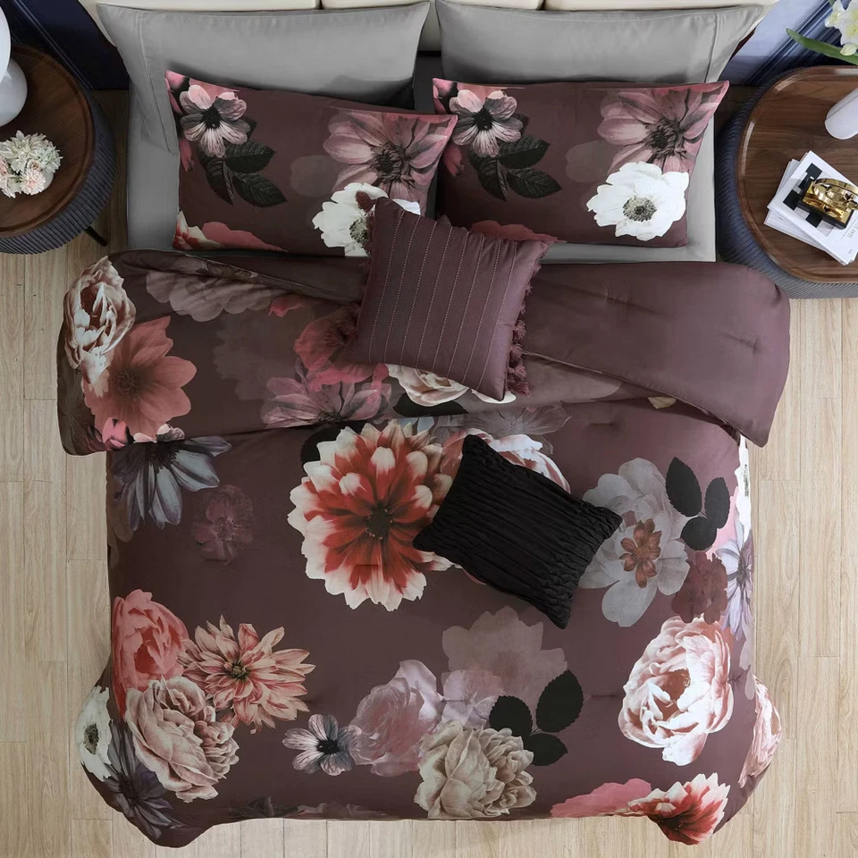 Juego de cama floral de terciopelo Queen Vita púrpura Hallmart Collectibles 5 piezas Foto 3 de 4