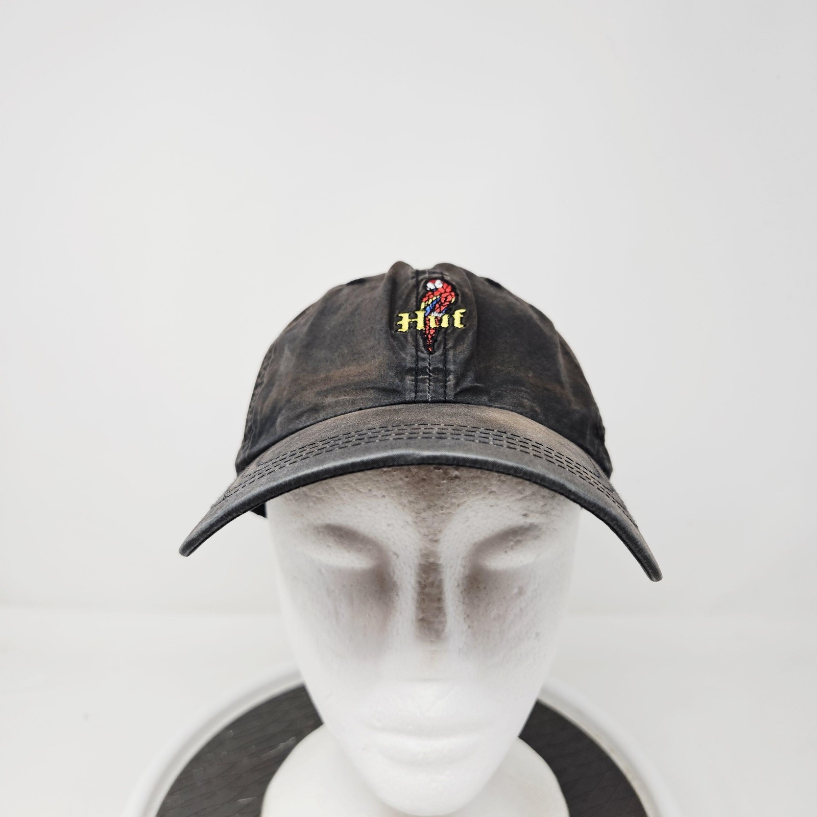 HUF Hat Cap Baseball Strap Back One Size Black Mens Parrot Bird Logo Embroidered