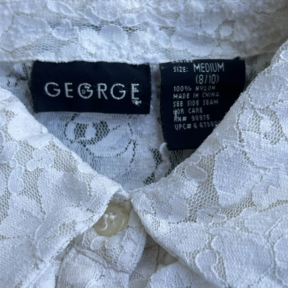 Винтажная женская белая кружевная прозрачная блузка на пуговицах George размер средний - Изображение 4 из 4