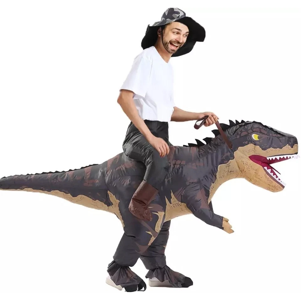T-Rex Ride on Inflatable Costume Dinosaur Blow Up Halloween Cosplay Party Suit - Image 4 of 4