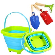 Collapsible Beach Toys for Kids Toddlers Beach Buckets with 3pcs Metal Shovels