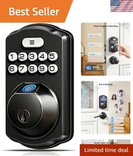 Fingerprint Door Lock with 20 User Codes - Matte Black Keyless Entry Solution