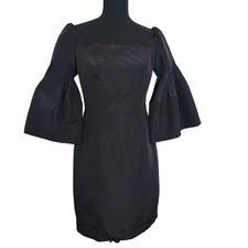 Carolina Herrera Black Silk Lined Puff Balloon Bell Sleeve Knee Length USA Sz 8