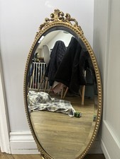 Ornate Vintage Oval Mirror with Gilded Rococo Frame Wall 66cm