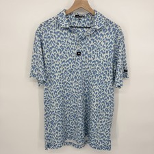 Bad Birdie Sz L Golf Polo Shirt Blue Leopard Print Performance Stretch Collared