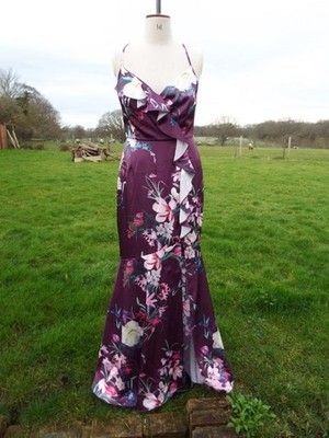 LIPSY lila Maya-Druck Träger Rüschen Rand Maxi Anlass Kleid UK 16 neu mit Etikett UVP £70