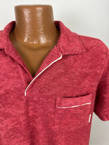 Laguna Terry Cloth Shirt Men Small Pool Beach Leisure Retro Open Collar Polo Red - Imagen 2 de 18