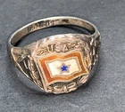 STERLING SILVER 925 Rings N5 Sz 8 WW1 “Son In Service” Enamel Flag Vintage Rare