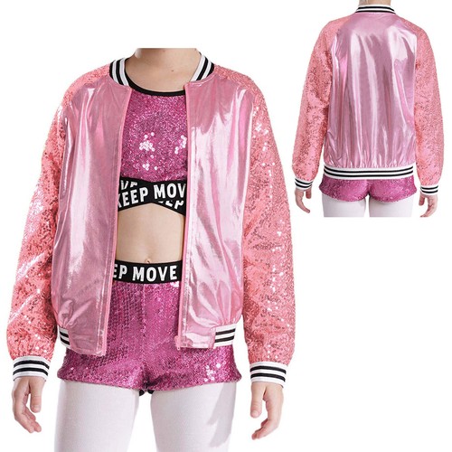 Kids Sweatshirt Sport Blouse Street Jacket Shiny Coat Sequin Sweater Party Top - Picture 44 of 71