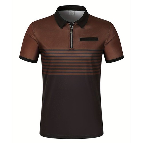 Mens Golf Shirt Lapel Summer Top Men Gradient Work Classic Fit Zipper Blouse Tee - Picture 24 of 66