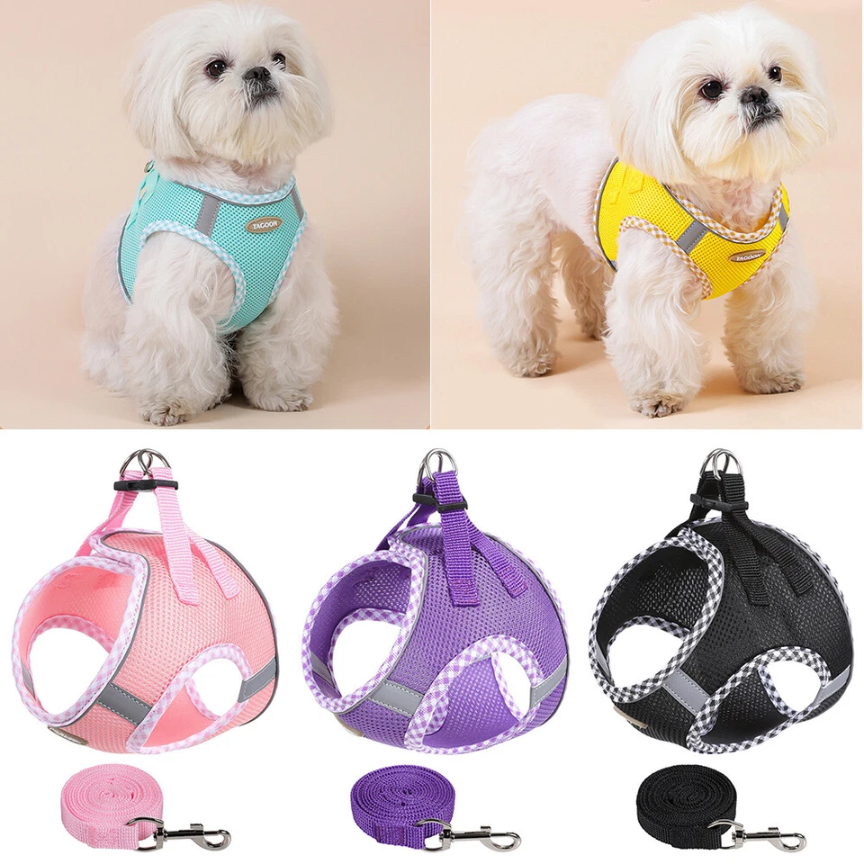 Reflective Dog Pet Puppy Mesh Harness Vest Collar Breathable Soft Strap Leash @ - Image 3 of 4