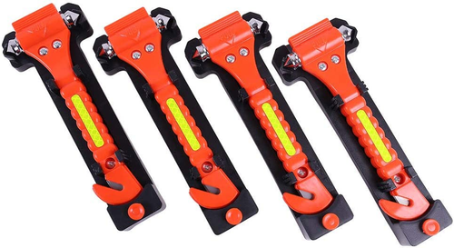 4 PCS Car Emergency Escape Window Breaker and Seat Belt Cutter Hammer with Ligh