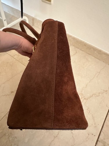 Celine Conti Bag, Wildleder braun, mit Henkel und Schliesse in gold Hardware - Bild 4 von 6