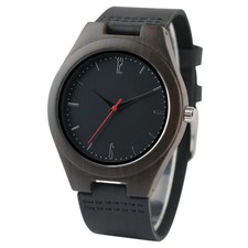 Wooden Watch Mens Bamboo Watches Natural Wood Quartz Analog Leather Strap Casual