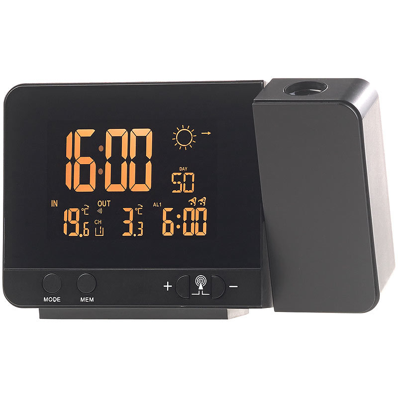 infactory Funk-Wetterstation mit Projektions-Wecker, Außensensor - Main Image