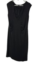 Talbots Ruched Waist Midi Sheath Dress Size Medium Solid Black Knit