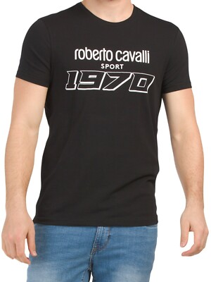 Roberto Cavalli SPORT Mens Graphic Tee T-shirt 1970 Black Small Crew Neck Italy 