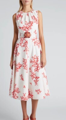 $2300 Andrew GN Women's White Dress with Corals and embellished belt size 46/12
