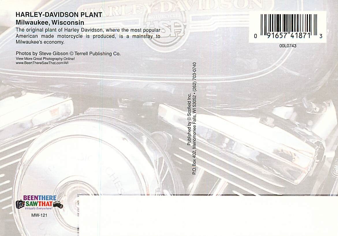 Postcard Harley-Davidson Motorcycle Plant, Milwaukee, Wisconsin