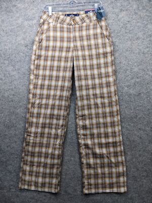 Hollister Pants Womens Juniors Beige Brown Plaid High Rise Baggy Fit New 
