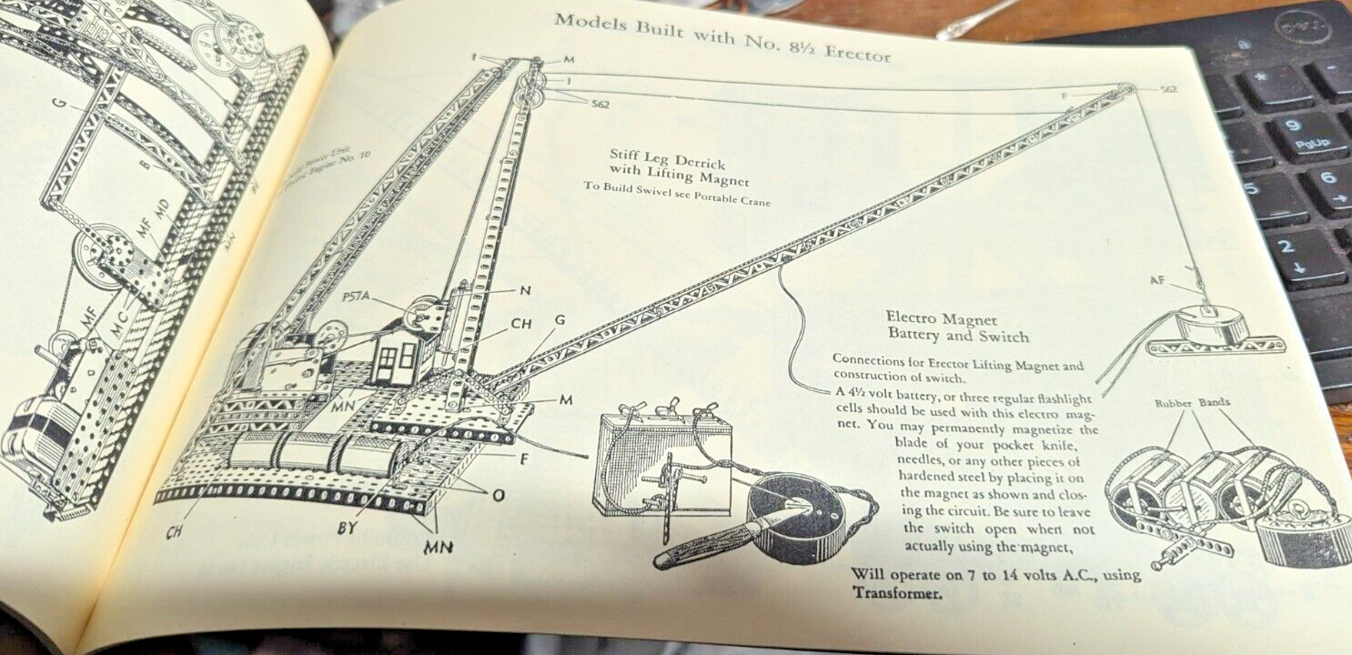 C1948 10 1/2  A.C. GILBERT ERECTOR SET DARK BLUE BOY MANUAL DESIRED BACK COVER