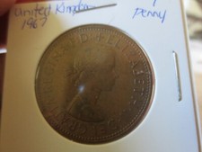 1967 Great Britain 1 One Penny Queen Elizabeth II Large Cent World Coin G