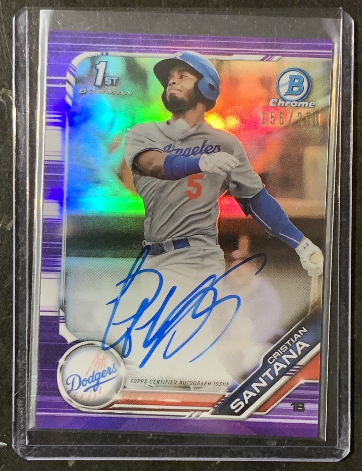 2019 Bowman Chrome Cristian Santana Purple Refractor Auto #156/250 Dodgers