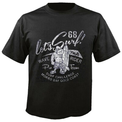 T-Shirt LETS SURF WAVE RIDER SURFEN BEACH SURFBRETT LONGBOARD WELLENREITEN