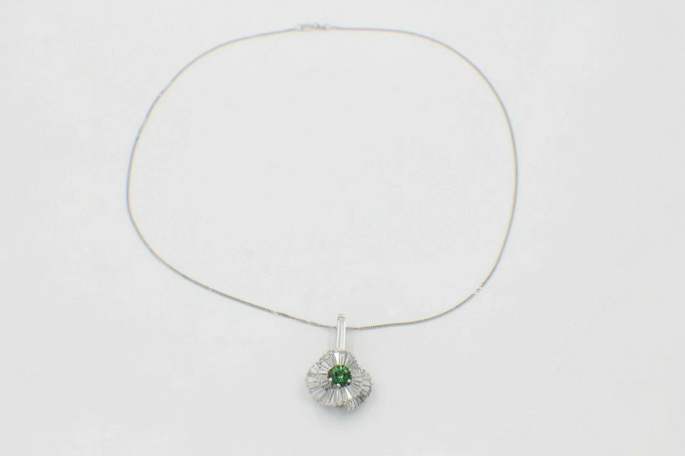Green Tourmaline & Baguette Diamond Ballerina Pendant in Platinum $20K - Image 4 of 4
