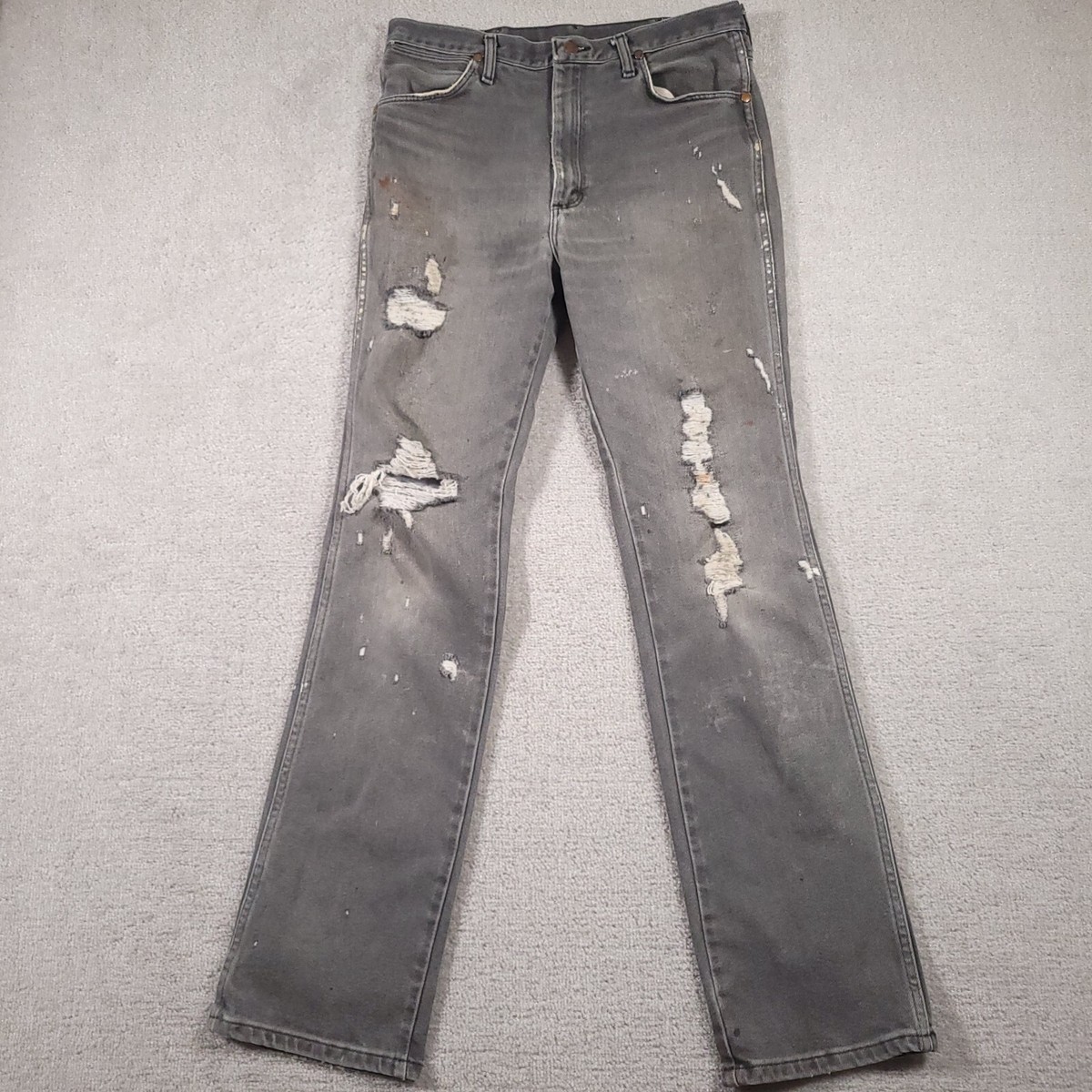 Wrangler Jeans Men 34x36 Cowboy Cut Slim Black Denim 938BLK Destroyed  Distressed