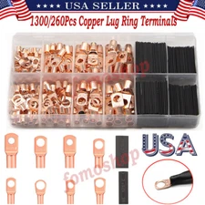 1300/260Pcs Copper Lug Ring Terminals Cable Electrical Wire Crimp Connectors Kit