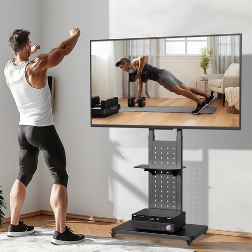 Height Adjustable Tall Floor TV Stand Mount Portable TV Cart Freestanding 100"TV - Picture 16 of 165