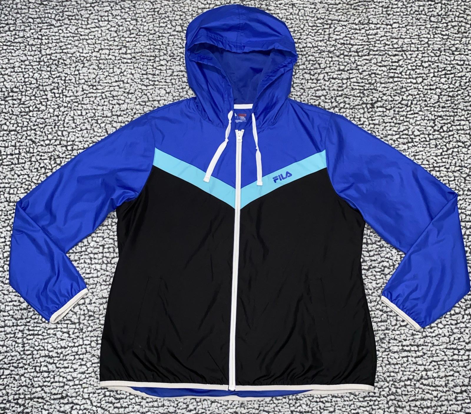 Giacca a vento con cappuccio Fila Sport taglia L running pista colorwave blu